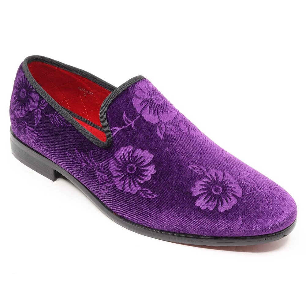 Purple Men's Fashion Floral Dress Tuxedo Loafers Slip On Shoes